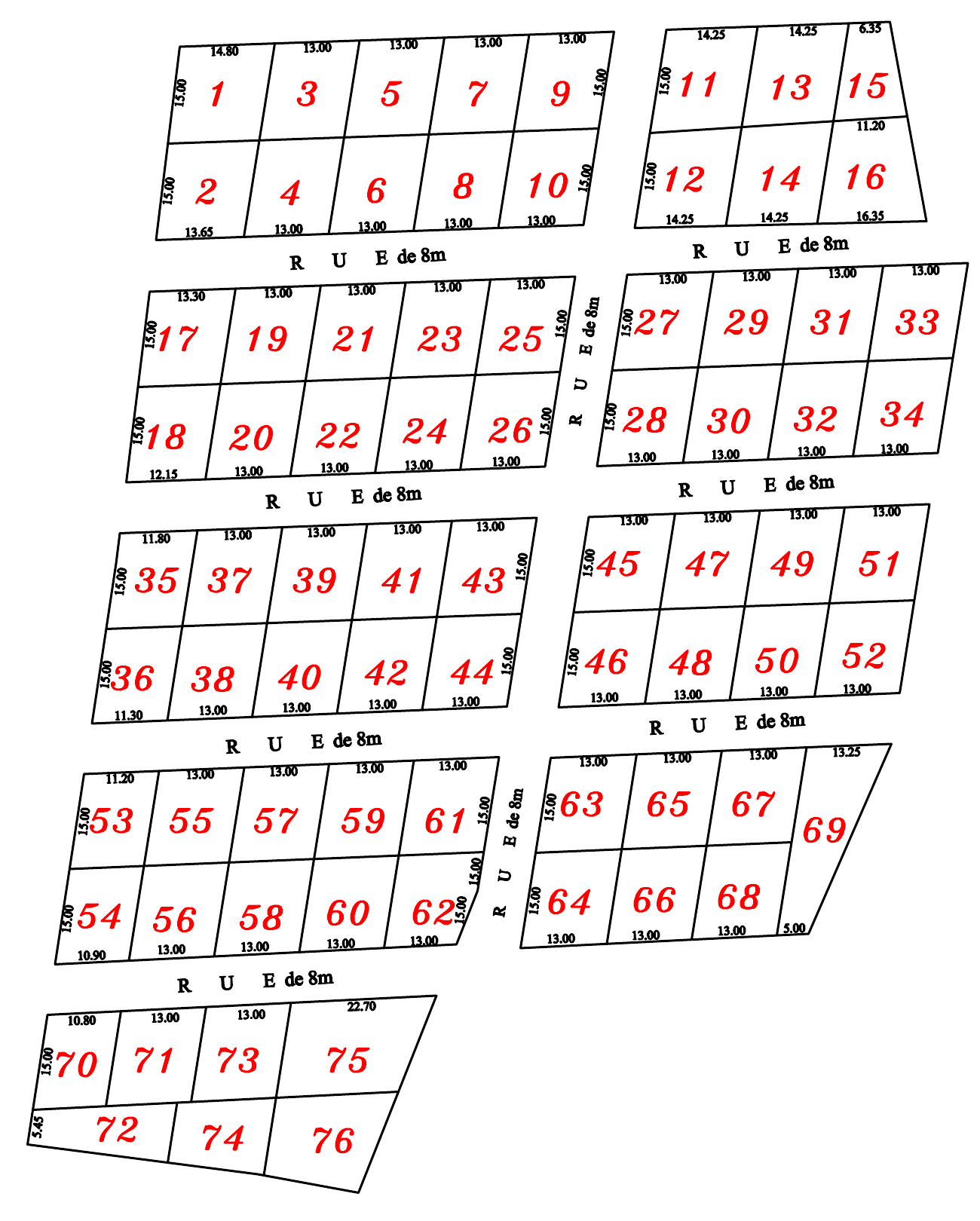 Plan officiel des parcelles du Morcellement du D.N